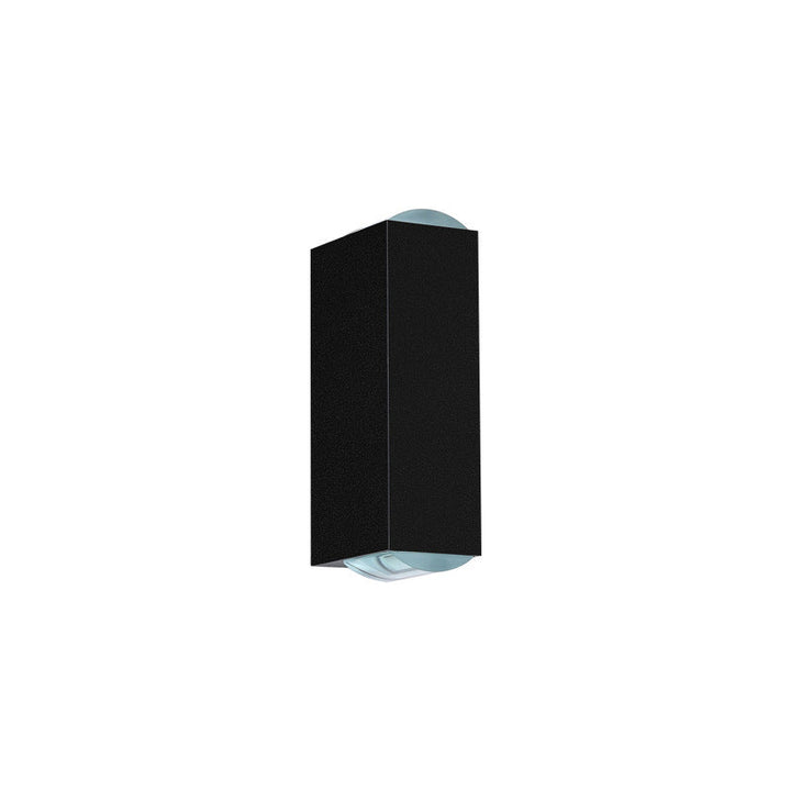 Rectangular outdoor wall light mounted beside front door