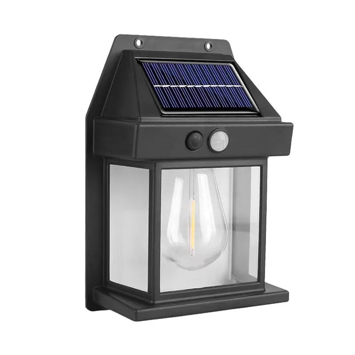 Modern square solar LED wall sconce mounted on outdoor wall