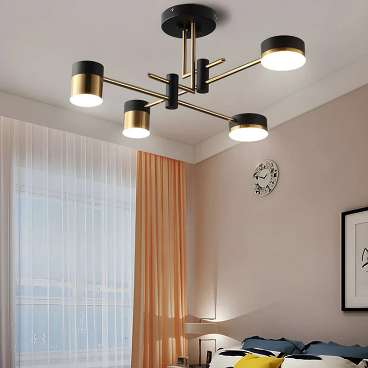 Modern black and gold LED flush mount ceiling light – main product view