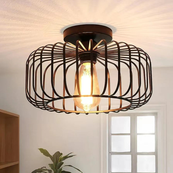 Nerassa industrial birdcage ceiling lamp in matte black