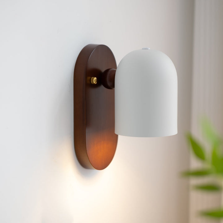 Nordic zen walnut and metal LED wall sconce hero shot