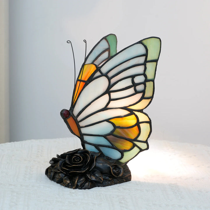 Zyrelis retro stained glass bedside lamp lit at night