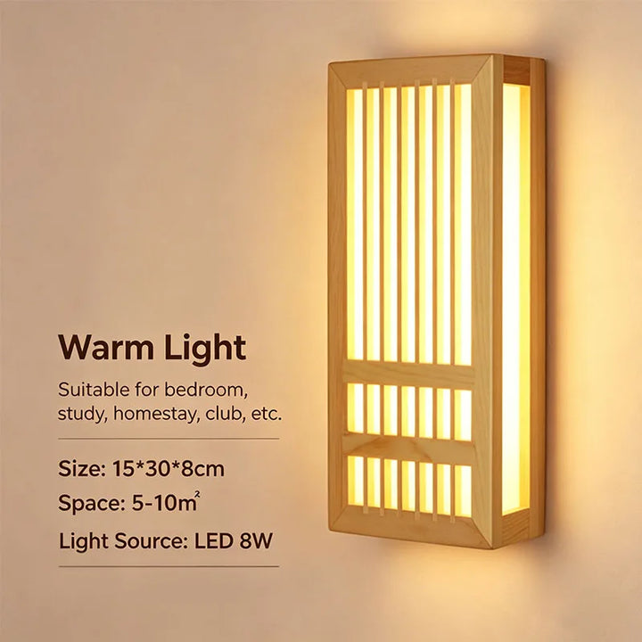 Japanese Retro Wooden Bedside Wall Lamp — Chinese Long Sconce for Hallway
