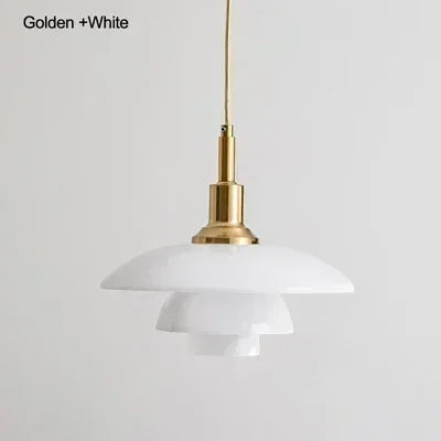 Danish Designer Dish Pendant Light — Three-Layer Glass in White, Gold, Silver