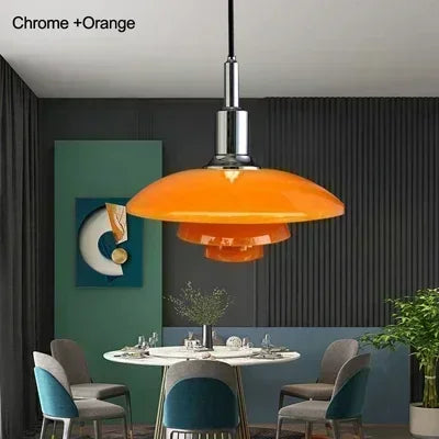 Danish Designer Dish Pendant Light — Three-Layer Glass in White, Gold, Silver