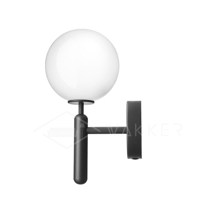 Scandinavian brass globe wall sconce hero shot, polished arm
