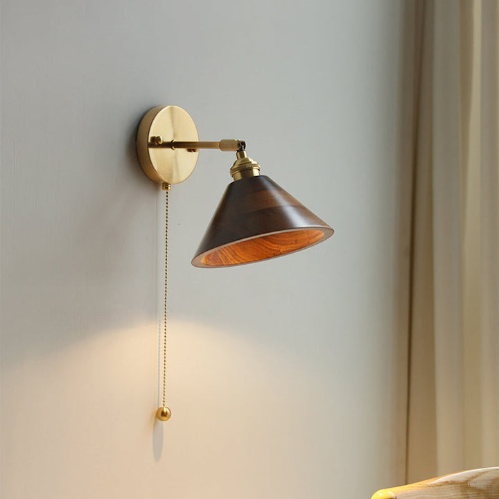 Scandinavian brass wood wall sconce - back plate view