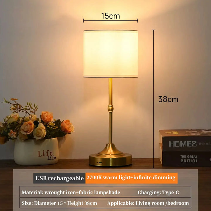 Aurelia wireless rechargeable touch table lamp with fabric shade