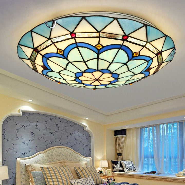 Tiffany flush mount colourful glass ceiling light – detail close-up