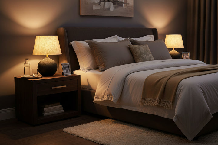 Temvior black textured ceramic table lamp on bedside styled interior