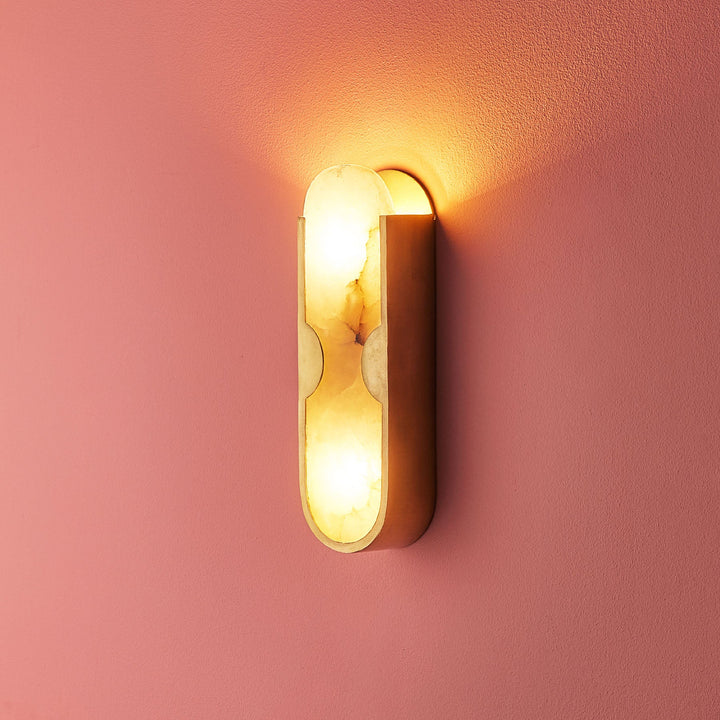 Side view of Epicurus tall alabaster column wall light