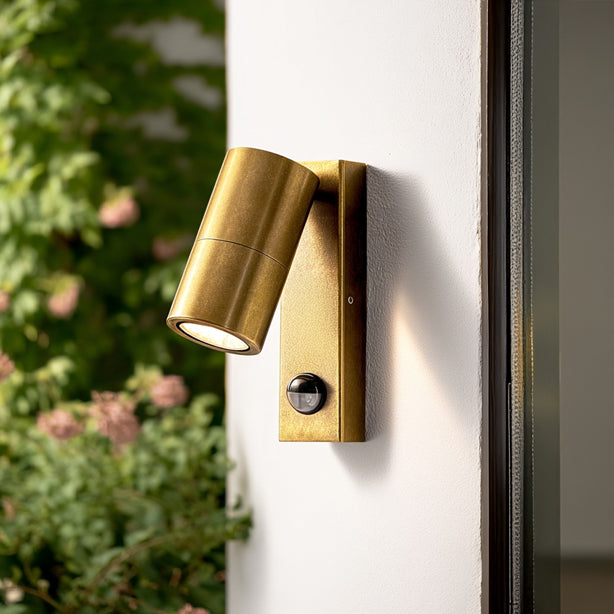 Portreath motion sensor IP65 pillar light in aged brass