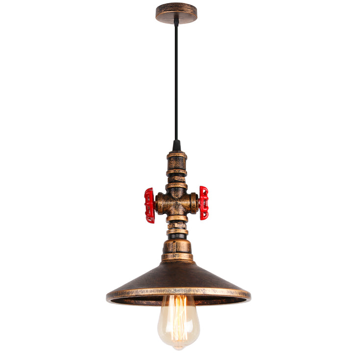 Industrial pipe pendant light with valve handles – view 11