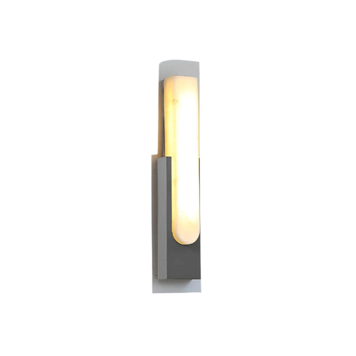 Modern alabaster-effect brass wall sconce in living room