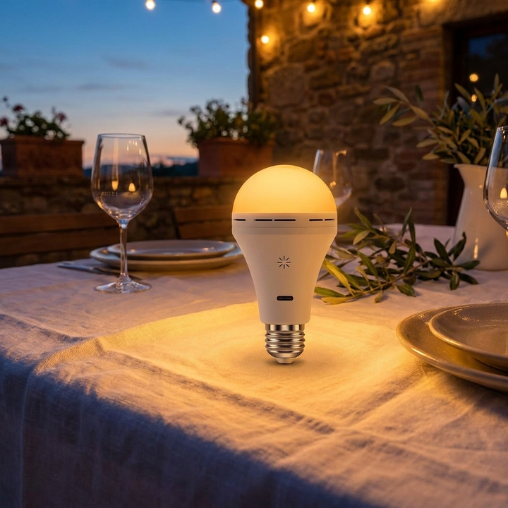 Wireless Rechargeable 700 Lumen LED Lamp on outdoor patio table
