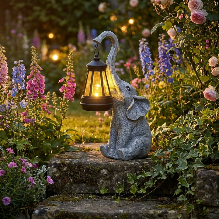 Solar Decorative Animal Garden Lantern on mossy garden step