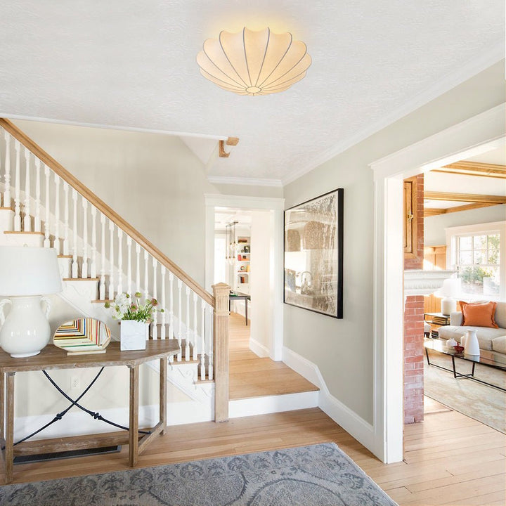 Lunari Mid-Century Modern White Silk Flush Mount Ceiling Light