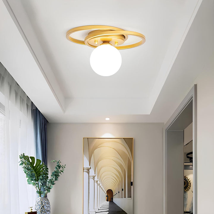 Alura golden spherical LED ceiling light front view