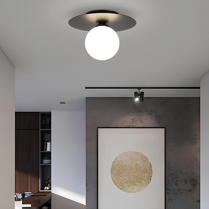 Alura globe ceiling lamp installed in modern hallway